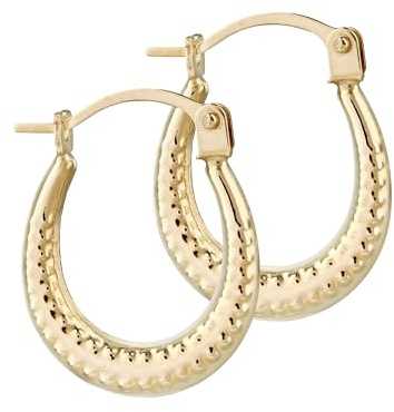 9ct Yellow Gold Patterned Oval Ladies Creole Hoop Earrings