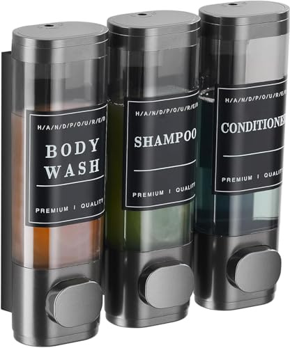 Cabo Deseado Shower Soap Dispenser Wall Mounted No Drill Shampoo Dispenser for Shower Wall Shampoo and Conditioner Dispenser Bathroom Hotel 3 * 300ml Gungray with Labels