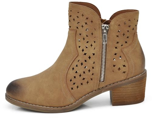 IF Fashion Botas de mujer perforadas con cremallera para primavera y verano de piel sintética GR-6655, 6655 Camel, 37 EU