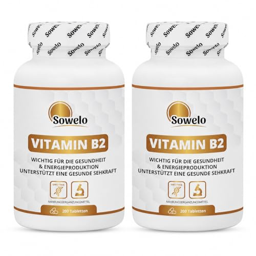 Vitamin B2 40 mg – Hochdosiert – 200 Tabletten – Unterstützt Energiestoffwechsel, Nervensystem, Müdigkeitsreduktion & Sehkraft – Reine Formel, EU-Herstellung – Sowelo (2-Pack)