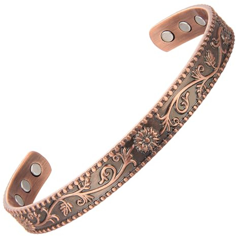 MagEnergy Koppararmband för kvinnor, 99,99 % massivt koppar magnetiskt manschettarmband med 6 st ultrastark magneter, justerbar storlek Brazaletes med presentask, Koppar