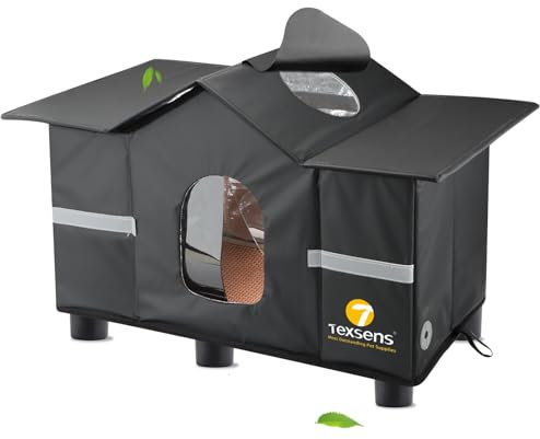 Texsens Outdoor Cat House - Weatherproof Large Cat Shelter for Outside with Roof Window- Insulated Elevated House for Stray/Barn Cats with Cozy Cushion - Ideal Waterproof Feral Cat House