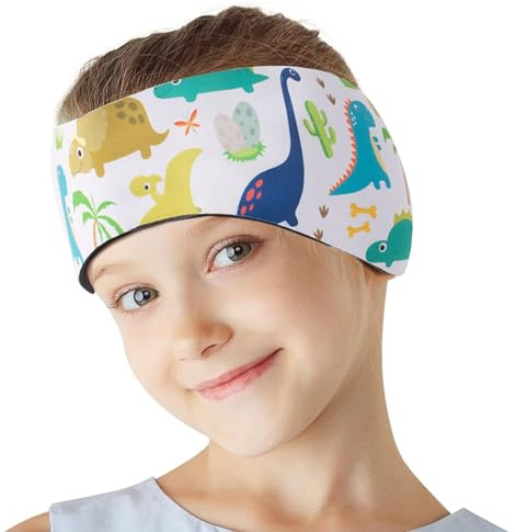 SSKHE Swimming Headband for Kids Adults, Cartoon Waterproof Adjustable Headband Ear Band Bathing Swimmer Ear Protection (White, One Size)