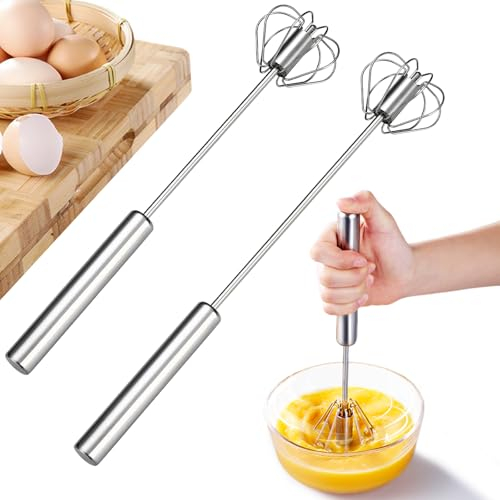 Frusta da Cucina, badaren 2 Pezzi Frusta Semiautomatica in Acciaio Inossidabile, Frusta a Spinta Manuale, Frusta Rotante Semiautomatica, per Frustare, Battere e Mescolare