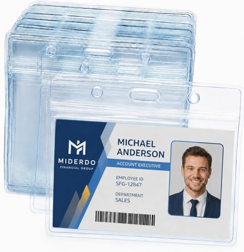 Tydligt namn-ID-bricka hållare – 100 st horisontella namnbricka hållare ID-korthållare vattentät, transparent PVC ID-namnbricka hållare påse korthållare för kontor (3,3 x 3,9 tum)