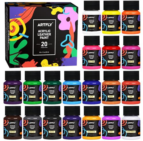 ARTFLY Acryl-Lederfarben-Set mit 20 Farben, 30 ml pro Pigment, keine Risse oder Abblättern, sicher und ungiftig, 213 ml, perfekt für Leder, Stoff, Leinwand