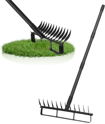 76.8 Garden Hoe and 12 Tines Rake 2-in-1 Garden Tool for Weeding, Garden Cultivator with Adjustable Long Handle Heavy Duty Weed Puller Stirrup Hoe for Ditching, Seeding, Loosening Soil