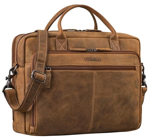 STILORD Zenon Leder Aktentasche Laptoptasche 15.6-16 Zoll - Business Umhängetasche Groß - Ledertasche DIN A4 Dokumententasche - Arbeitstasche Echtleder Herren & Damen Farbe:Bergamo - braun