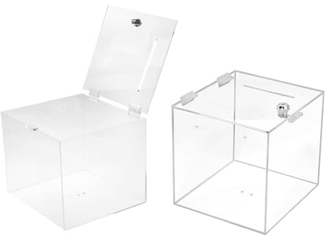 TUKA-i-AKUT 2X Scatola di Donazioni 20x20x20cm, con Serratura, Acrilica Scatola Promozionale, Scatola Della Lotteria, Scatola per Azioni, Urna Elettorale, Cubo in Acrilico, Trasparente TKD8260-20cm-2X