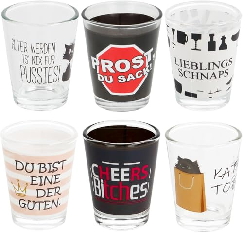 6 shotglas med motiv och ordspråk|roligt snapsglasset| Shotglas-set| partyshots| roliga glas| dryckesspel | Stamperl|tequilaglas|studentfest|nyårsafton | rolig födelsedagspresent (set om 6 2)