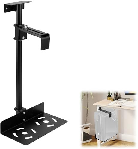 JAOGAUS Soporte PC Bajo Mesa, Soporte Torre Ordenador Ajustable en Altura y Ancho, Rotación 360°, Bandeja Ordenador Sobremesa Debajo del Escritorio para Hogar, Oficina, Sala de Juegos