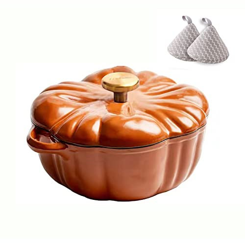 WYBZDA Heavy-duty Cast Iron Dutch Oven Pot with Lid Non-stick Enamel Pot with Handles Casserole Pot for Roasting, Braising, Bread Baking(Orange)