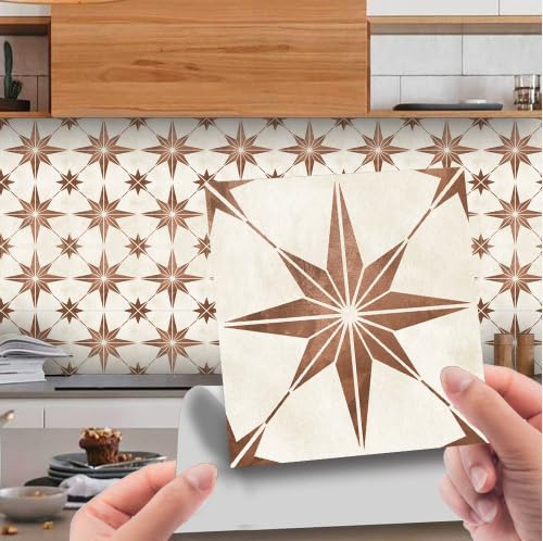 JOZMMZEOOA Azulejos Adhesivos Baño 30 Pzs Baldosas Adhesivas 10×10CM Pared Estrella Octagonal Estrella Dorada Cenefa Adhesiva Cocina, Adecuadas para Baño, Pegatinas Para Azulejos de Escalera