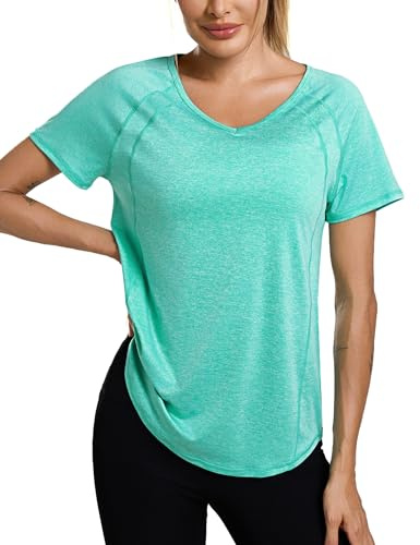 Wayleb Tee Shirt Sport Femme T-Shirt à Manches Courtes Col en V Tops Sèche Vite Hauts Yoga Running Fitness Pilates
