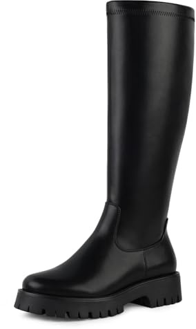 FancyQueen Knee High Boots for Women - Chunky Platform Round Toe Tall Boots with Side Zipper 8 B
