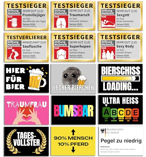 150x Malle Sticker Set in Top-Qualität mit UV-Beschichtung | 15 Motive | 2026 Edition | Aufkleber für Party, Ballermann, Schützenfest, Oktoberfest, Festival, JGA