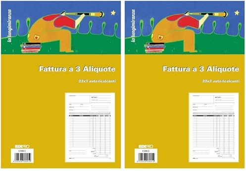 EDIPRO - E5304A - Blocco fattura 3 aliquote 33x3 autoricalcante f.to 29,7x22 (Confezione da 2)
