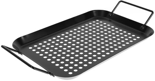 Veemoon Placa para Barbacoa Antiadherente Rectangular Asas, Sartén para Parrilla al Aire Libre, Bandeja Orificios para Drenar Líquidos, Adecuado para Verduras y Carne en Reuniones