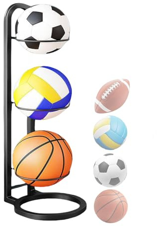 Soporte de baloncesto – Soporte de hierro fundido para voleibol, estante de almacenamiento de bolas de hierro multicapa, multifuncional para dormitorio, sala de estar, garaje, sala de deportes