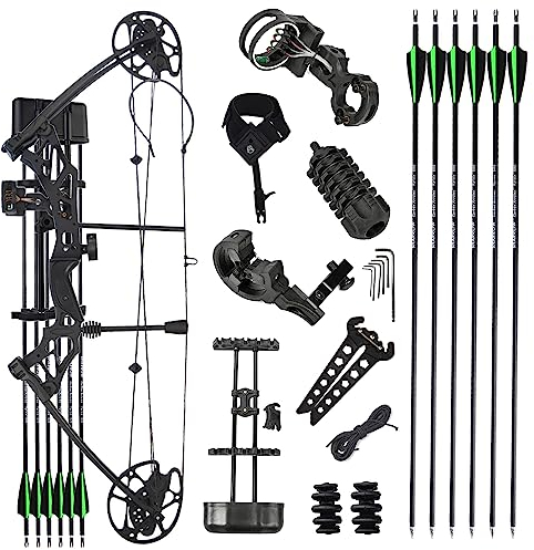 MILAEM Bogenschießen Compoundbogen Set Jagdbogen 30-60lbs Sportbogen Einstellbar mit Carbonpfeilen Bogen für Erwachsene Außenaufnahmen Rechtshänder (Compoundbögen Set)