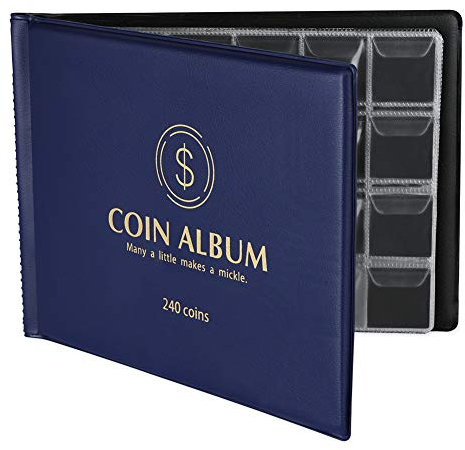 MUROAD 240 Pochettes Album de Collection Pieces de Monnaie, Album Collecteur Convient pour Diamètre de Pièces de Monnaie Rangement Inférieur à 3cm,Livre de Collection de Pièces (Bleu)