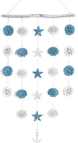SOMTO Beach Seashell Wall Hanging Decor,Ocean Boho Farmhouse Rustic Coastal Themed Decorations for Home | Shells Starfish and Anchor Beach Nautical Decor for Bathroom, Bedroom or Living Room