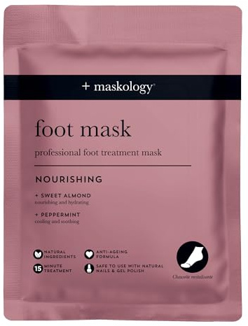 Maskology Foot Mask Professional Foot Bootie 1 Pair | Anti Ageing Formula, Natural Nails & Gel Polish Safe, Salicylic Acid, Shea Butter & Peppermint,