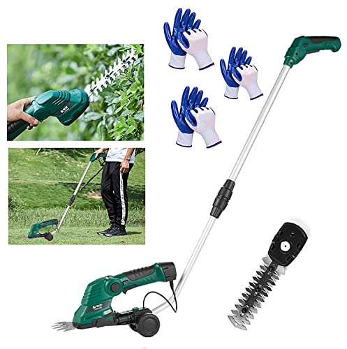 Tijeras cortacésped inalámbricas 2 en 1, cortadora de setos de mano, cortadora de césped eléctrica de 7,2 V, mango giratorio, batería recargable de iones de litio y cargador incluido para césped/jardí