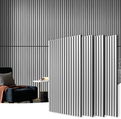 Art3d Akustikpaneler i trä för vägg och tak, 4 st, ljudabsorberande 3D-panel med träfinish, borstat silver, täcker 2,88 ㎡
