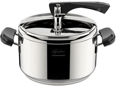 Lagostina Pentola a Pressione La Classica Lagofusion, Pentola a Pressione Ø 22 cm, Capacità 5L, con Cestello, Ricettario ed Ecodose, Manici in Bakelite, Valvola a Peso e Fondo Lagofusion