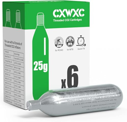CXWXC Co2-patronsats, 25 g, CO2-gängade patroner på 25 g, kompatibel med Presta- och Schrader-ventiler (CO2-25G-6PCS)