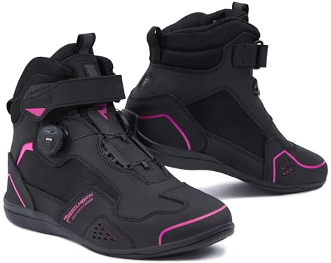 REBELHORN Spark II Motorradstiefel Damen und Herren | PU Leder | ATOP Schnell-Schnürsystem | Knöchelprotektoren | Verstärkte Zehen | Mesh Belüftungspaneele