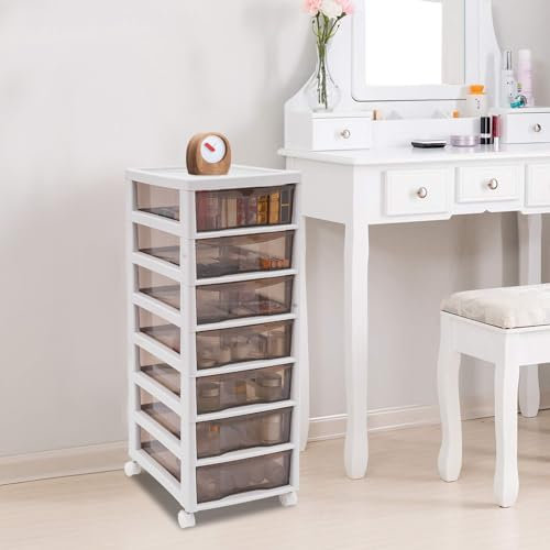 KEESUNG Cajón debajo del escritorio, torre de almacenamiento, armario de plástico con 7 cajones, organizador cosmético para cocina, baño, sala de estar, oficina