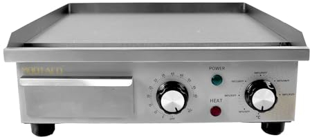 MOOTACO Commercial Electric Griddle,36cm Countertop Flat Top Griddle with Timer,Stainless Steel Grill, 8mm Cooking surface thick,1700W