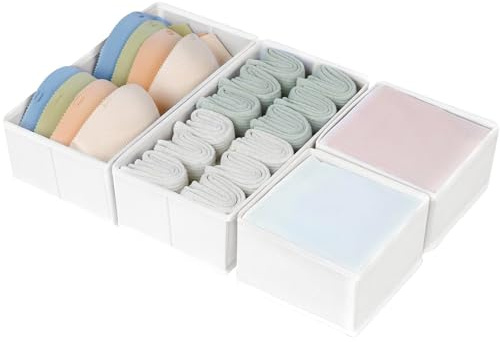 DIMJ Organizer per Cassetti 4 Pezzi Organizer per Armadio, Divisori per Cassetti Separatori per Cassetti Organizzatore Cassetti, per Calze, Biancheria Intima, Bianco
