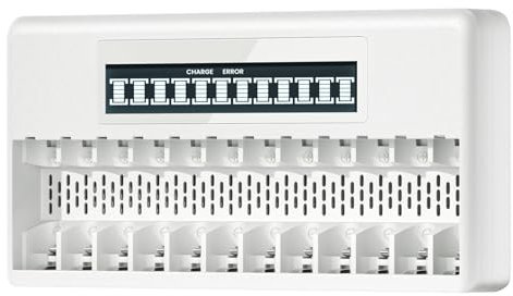 CITYORK Cargador de Pilas Recargables de 12 Ranuras para Li-Ion Pilas Recargables AA AAA Pantalla LCD Automática con Ranura Independiente