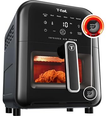 T-fal Infrared Air Fryer, 2x Faster Than Traditional Heating*, Large Air Fryer Toaster Oven Combo, 6 Qt Digital Touch Screen, 7-in-1 Cooking Functions, No-Shake Technology, 1550W, Black,