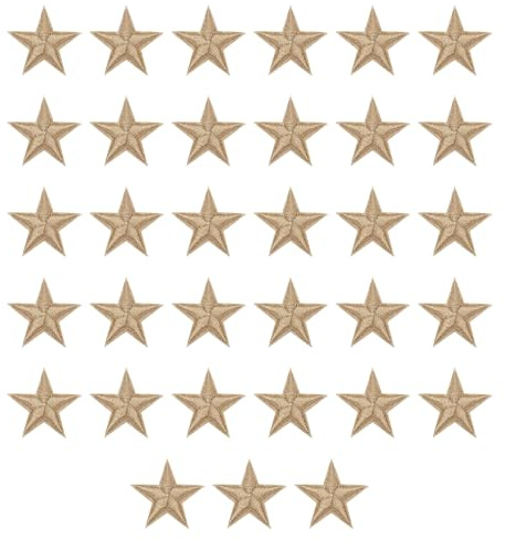 sourcing map 33 Pcs 5Star Patches Iron on Patches, Deep Khaki Sew Embroidered Patches Appliques Embellishments 1.1IN Repair Patch for DIY Garment Craft Backpack Clothes Gift Decorations
