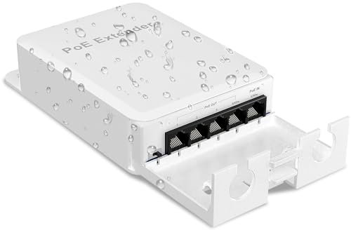 YuanLey Extender PoE Extérieur 1 à 4, 90W 802.3af/at/BT, Sortie 60W, Mini 5 Ports IP66 Étanche, Vlan, Extension jusqu'à 250m, Switch Passthrough Non Géré, Montage Mural