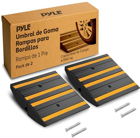 Pyle rampas de Umbral de Goma, 1FT, Pack de 2, Antideslizantes, Alta Resistencia, para Entradas y Aceras, con Tiras Reflectantes, Grado Marino, Tornillos de expansión incluidos