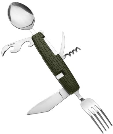 FDCGAS Campingbesteck Klappbesteck,tragbares cutlery,klappbestec,camping besteck,Edelstahl Camping Besteck 6 in 1 Feldbesteck Outdoor Flaschenöffner Messer Gabel löffel Set