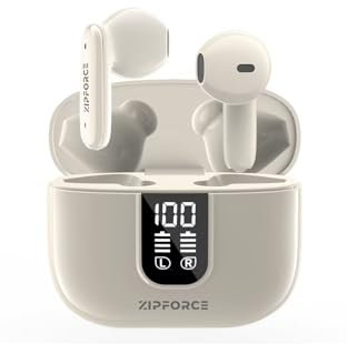 ZIPFORCE Luna Pro+ Véritables écouteurs sans fil, intra-auriculaires Bluetooth 5.3, 4 micros ENC, appels clairs, contrôle tactile, 40h, étanches IPX6, TWS, beige
