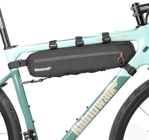 Rhinowalk Bike Frame Bag Waterproof, Top Tube Bicycle Bag with Side Compartments, Pump Holder, and Hidden Cable Port, (2.1L, Black)