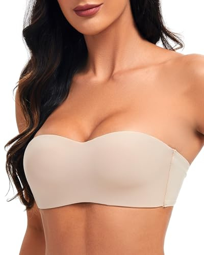 Prontiaduscire Reggiseno Carne a Fascia Senza Spalline Donna Minimizer Reggiseno Nude Invisibile t Shirt Reggiseni Senza Ferretto - 122R2 Beige XS 32/70
