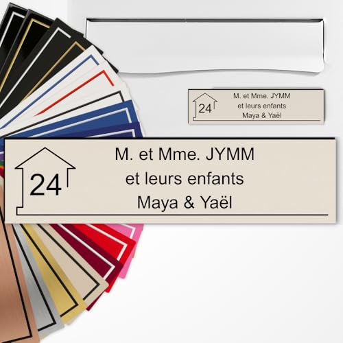 Targhetta Cassetta Postale Personalizzata 10x2,5 cm in PVC Adesiva – Incisione Laser – 22 Colori – Con o Senza Motivo (Sabbia Testo Nero)