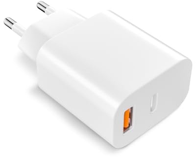 USB-C Ladegerät 20W Dual Port 2-in-1 USB-C + USB-A Netzteil Adapter für iPhone, Samsung, iPad, Schnellladegerät USB Stecker (1er Pack)