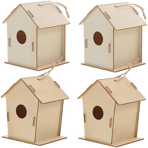 Milisten Casitas para Pájaros sin Pintar de Madera 4piezas para Manualidades Infantiles, Juguete de Grafiti Ligero y Decorativo para Niños en Artesanía DIY