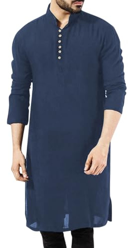 Hsternexy Chemise de nuit douce pour homme - Manches longues / manches courtes - Loisirs - Thobe - Aéré - Pyjama une pièce - Confortable - Léger - Col en V