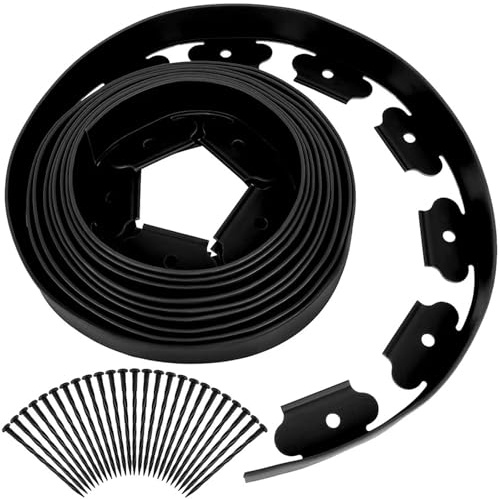 Kit de Borde césped Flexible 5 m for Bordes jardín con 15 estacas, paisajístico for parterres y pavimento para Parterres(Black)