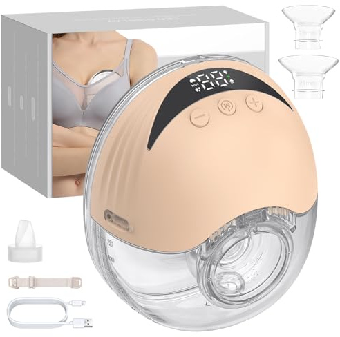 eSynic 210ML Tiralatte Elettrico Indossabile 4 Modalità 12 Livelli Display LED, Pompa per Allattamento Ricaricabile con Flange 19/21/24mm, Tira Latte Portatile Antiriflusso Senza BPA - Arancio Chiaro
